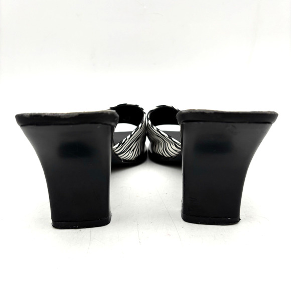 Vintage 90s Palornio Zebra Print Genuine Leather Block Heel Sandal Mules Size 7 - Picture 8 of 16